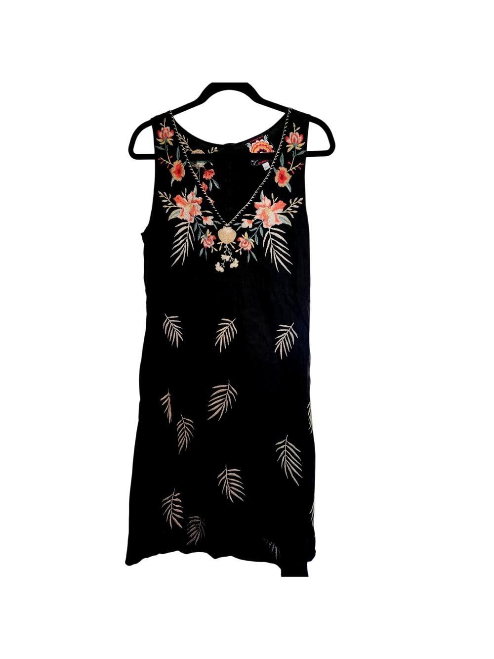 Johnny Was Black Linen Embroidered Dress Small Sleeveless High Low Hem